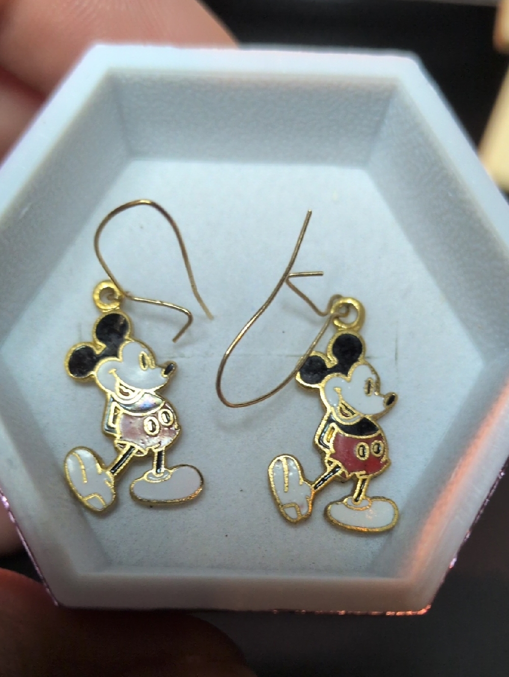 Walt Disney Mickey Mouse Dangle Drop Earrings 2004 Gold Tone